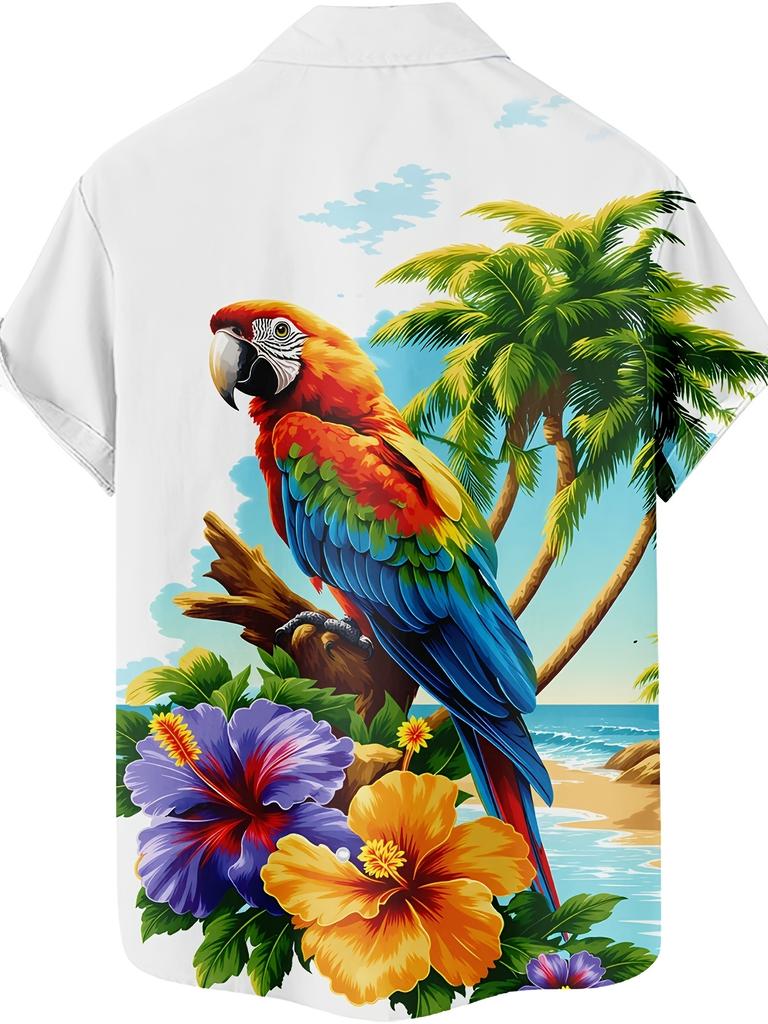 Tropical Parrot Pattern 3D Print Men'S Fashion Casual Shirt Individual Hip-Hop Rock Party Street Hawaiian Shirt Men'S Summer Clothing