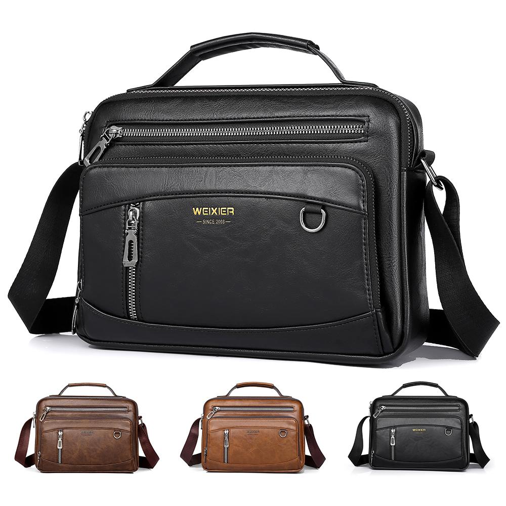 WEIXIER Men's Leather Messenger Bag Waterproof Crossbody Shoulder Bag Sling Satchel Bag Briefcase for Work Business Travel