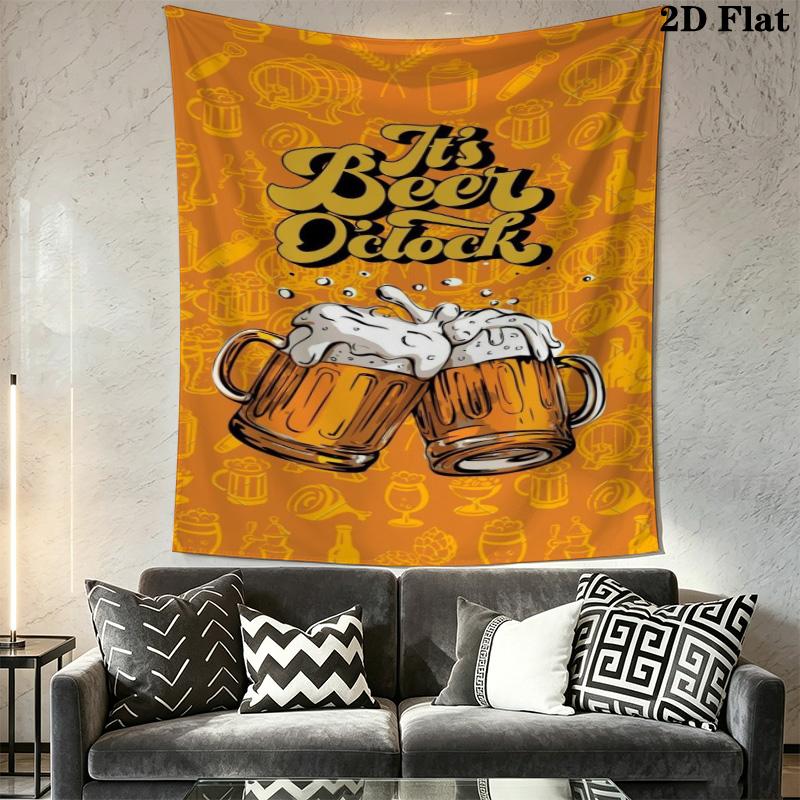 Vintage Bartender Beer Tapestry, Retro Pub Beer Mug Recipe Art Wall Hanging for Basement Bar Room