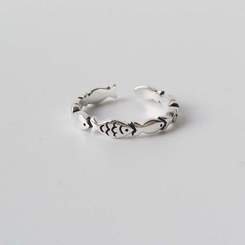Vintage copper Color Fish Couple Rings for Women Lover Fashion Creative Adjustable Opening Finger Ring Zircon Valentines Day