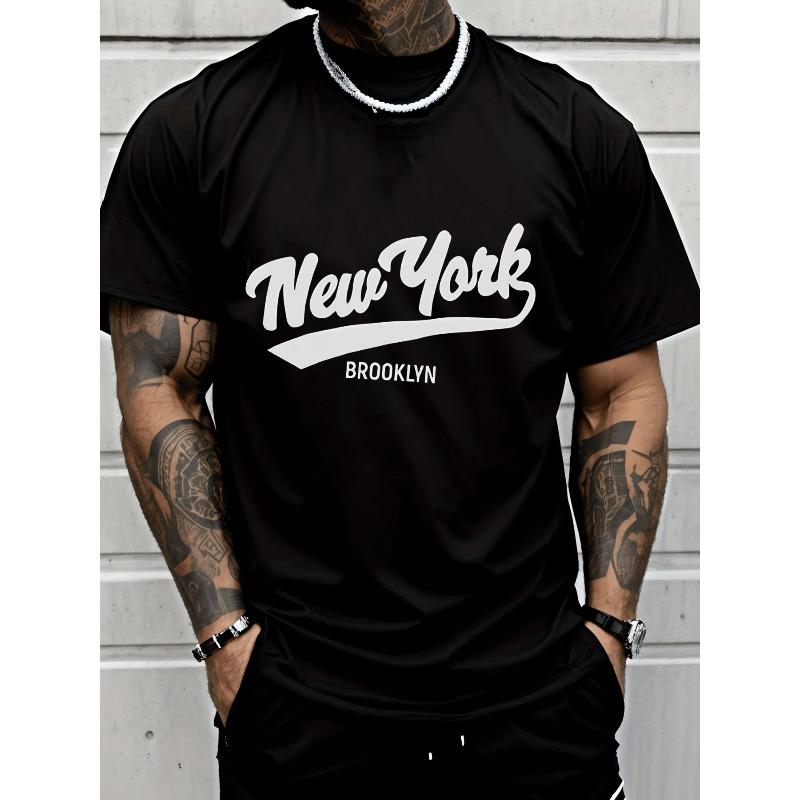 

European sizes Men s New York Brooklyn Print T-Shirt - Short Sleeve Casual Streetwear Tee with NYC Lettering 4XL чорний