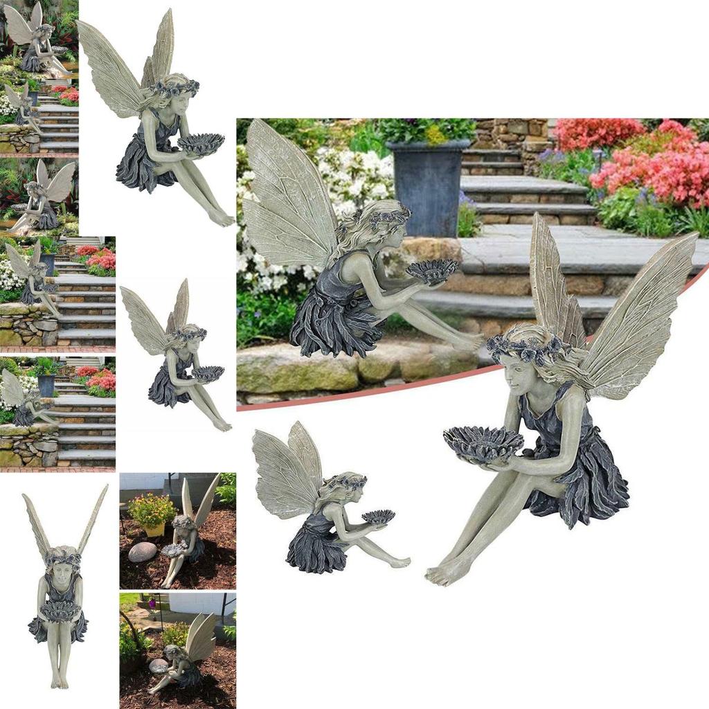 Enchanting Sitting Fairy Garden Statue Crafted From High-quality Durable Resin