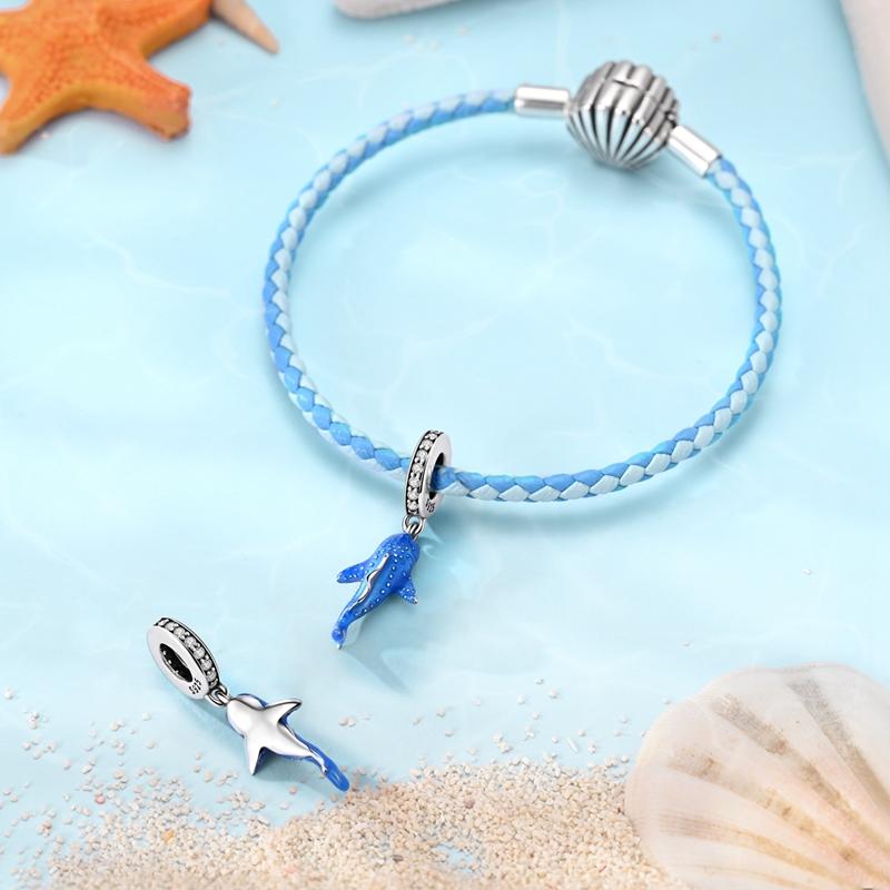 Compatibile Con Autentico rame Charm Bead Charms Bead Charms Squalo Balena Blu Luminoso Charm Bead Charms per Donne Fai Da Te Fine Gioiello di Compleanno