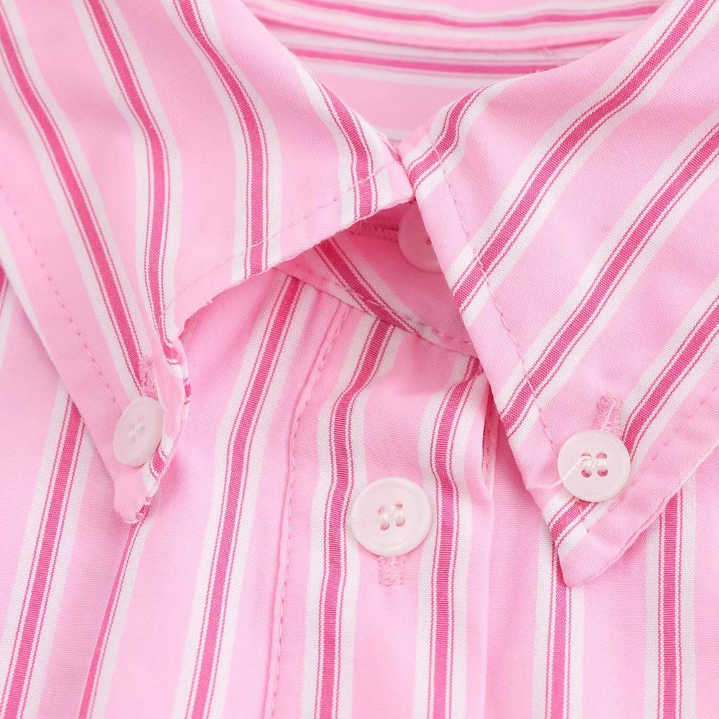 2025 Spring Women's Striped Poplin Shirt: Casual, Versatile, Turn-Down Collar, Long-Sleeve Fashion