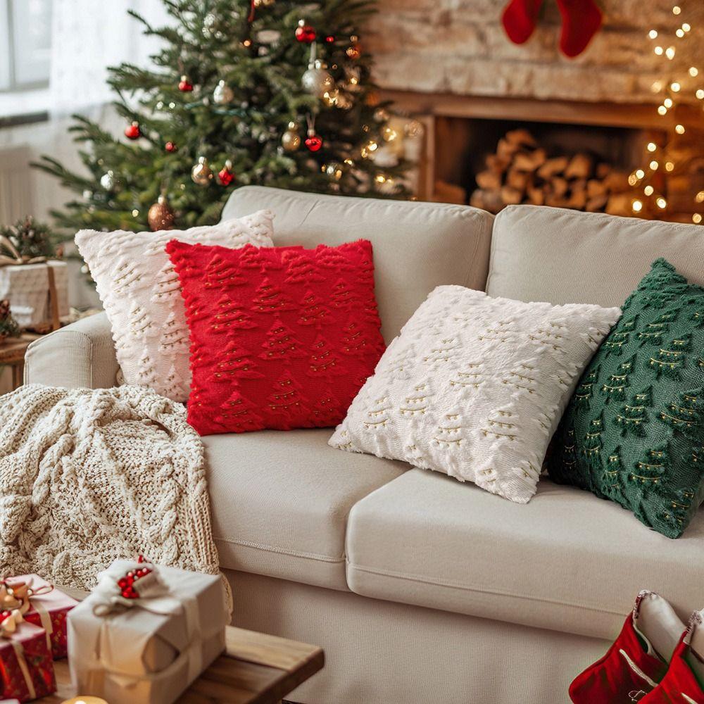 Christmas Tree Christmas Plush Pillowcase Square Cushion Cover Warm Throw Pillowcover  Sofa/Bed