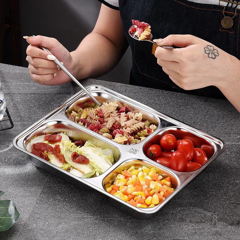 Rectangular Stainless Steel Divided Lunch Tray with Lid