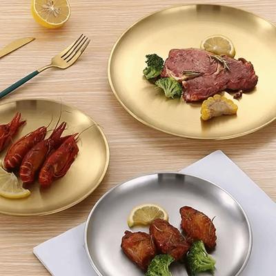 Korean Food Plate Gold Silver Dining Plate Storage Metal Tray  Kitchen