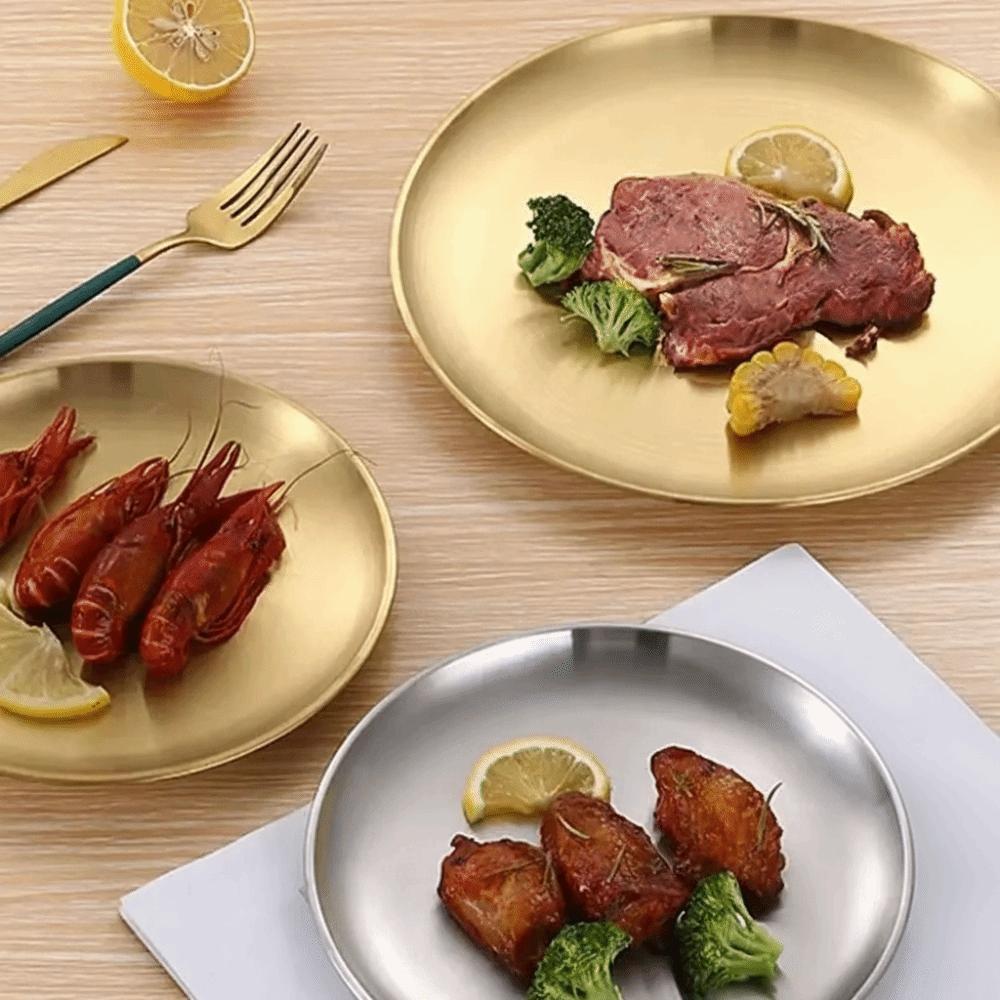 Korean Food Plate Gold Silver Dining Plate Eco-Friendly Metal Tray  Dinner