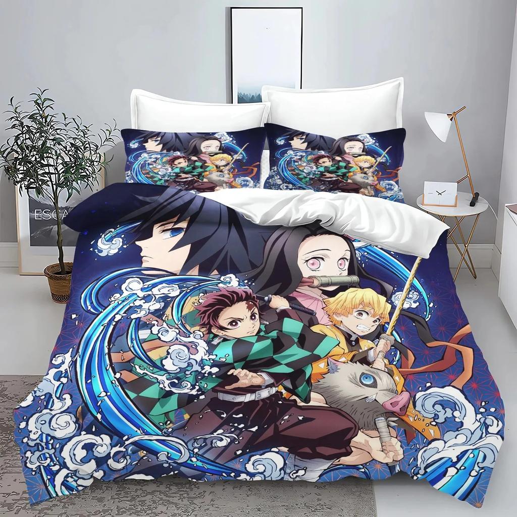 Demon Slayer Kimetsu no Yaiba kamado Nezuko Anime 100% Polyester Bettwäscheset Bettbezug-Set Gedruckte Cartoon Heimdekoration