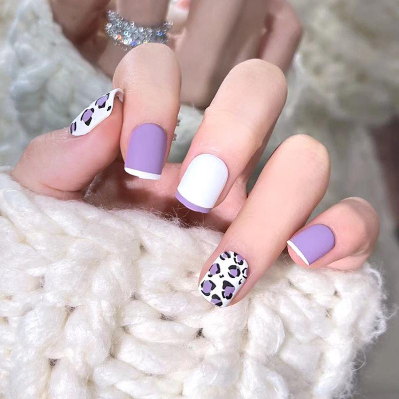 Wearable Nail Patch Lavender Purple Leopard Print Nail Art Whitening Nail Patch Wearable Nail Art Batch nails