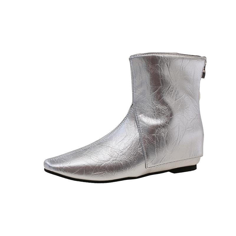 First layer cowhide cat and short boots women's and bare boots autumn and winter new square head side zipper thin heel women's single boots short bo