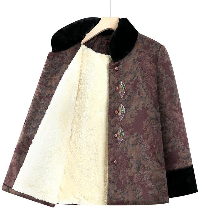 Haine de iarnă pentru femei de vârstă mijlocie și vârstnice, Palton de bumbac pentru bunică, Îngroșat cu pluș, Haine de bumbac Tang la modă pentru doamne în vârstă, Jachetă de bumbac pentru mamă