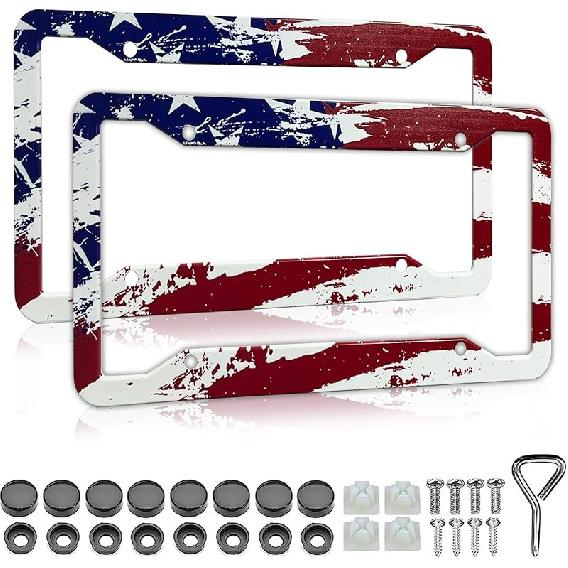 Cute Pink Strawberry License Plate Frames Holder - 2 Pack Fruit Pattern License Plate Holder Universal Aluminum Metal Rust-Proof Waterproof Car