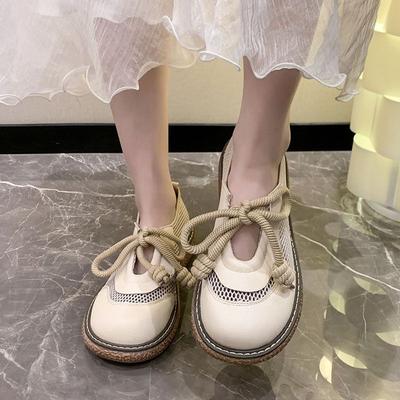 Mori College Wind Mesh Shoes Women's Summer Hollow Hole Shoes Cotton and Linen Breathable 2024 New Japanese Big Head Doll Shoes