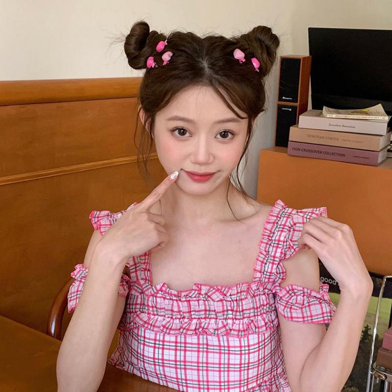 6Pcs/Set Peach Heart Mini Hairpins Cute Sweet Pink Bangs Clip For Girls Fashion Trendy Simple Headwear Korean Style Accessories