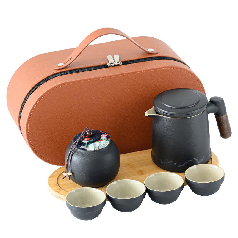Travel Tea Set Outdoor Camping Portable Tea Set Black Pottery Kuaike Cup One Pot Four Cups Storage Bag Business Gifts