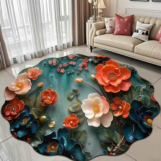 3D Floral Area Rug Fish Pebbles Living Room Rug Decorative Flower Floor Mat with Non-Slip Backing for Bedroom Entrance Kitchen Bathroom