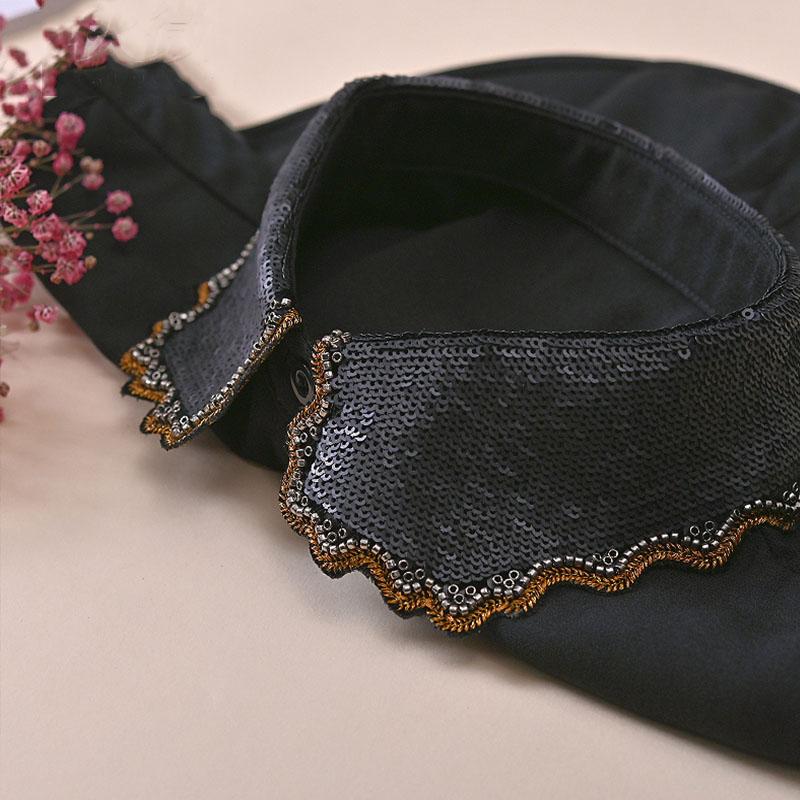 

Рубашка с лацканами из пайеток, с ложным воротником, женская, белая, с бисером, ложные воротники, женский съемный воротник, галстук-колье, украшение, полурубашка