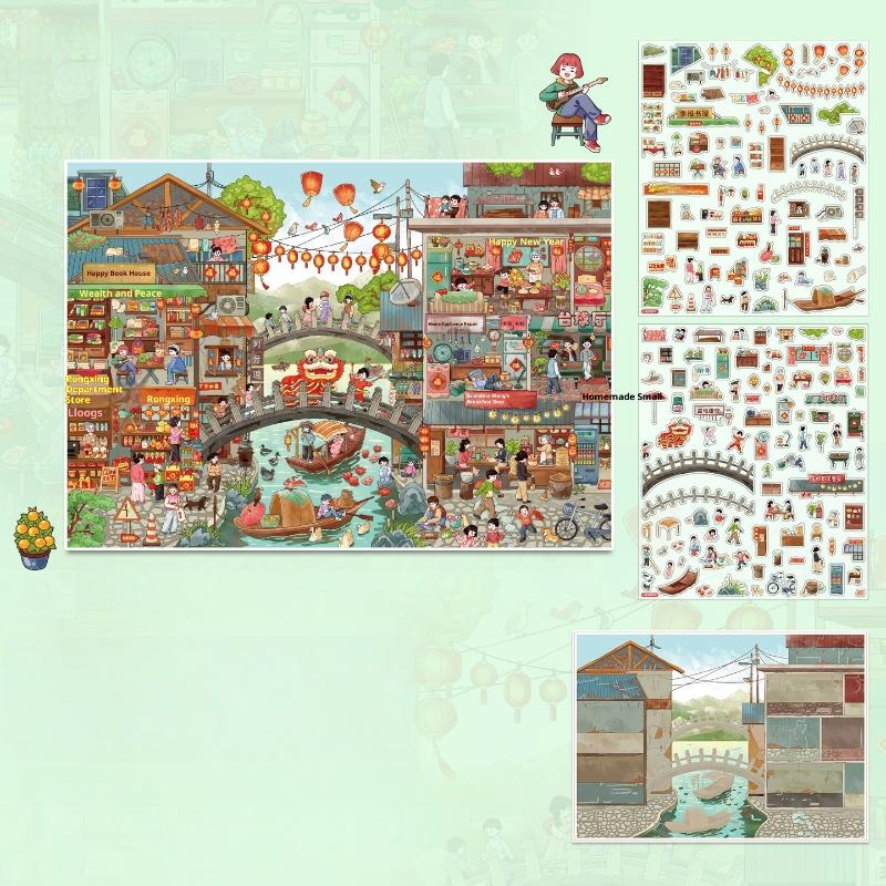 New Kawaii Christmas New Year Series 3D Cartoon Miniature Scene Stickers Creative Collage DIY Scrapbook Stacking Stickers