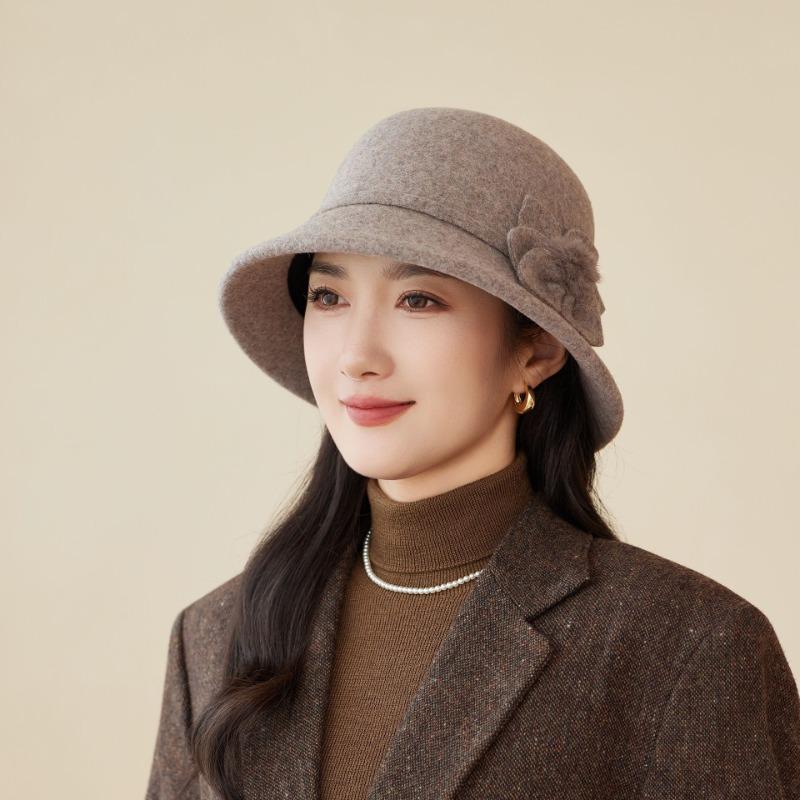 

Hat women autumn and winter woolen top hat warm bucket hat M（56-58cm）