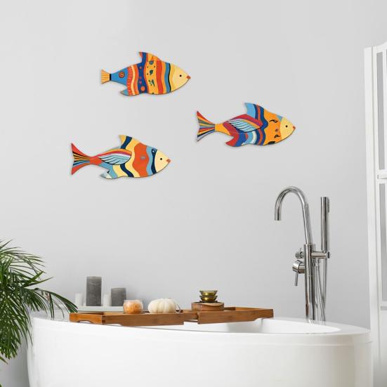 3 Pezzi Pesci in Legno Decorazione Murale Nautica, Arte Murale Pesce Rustico Estivo, Tema Costiero Oceanico Ornamenti da Appendere Vintage per Casa, Casa sul Lago, Bagno