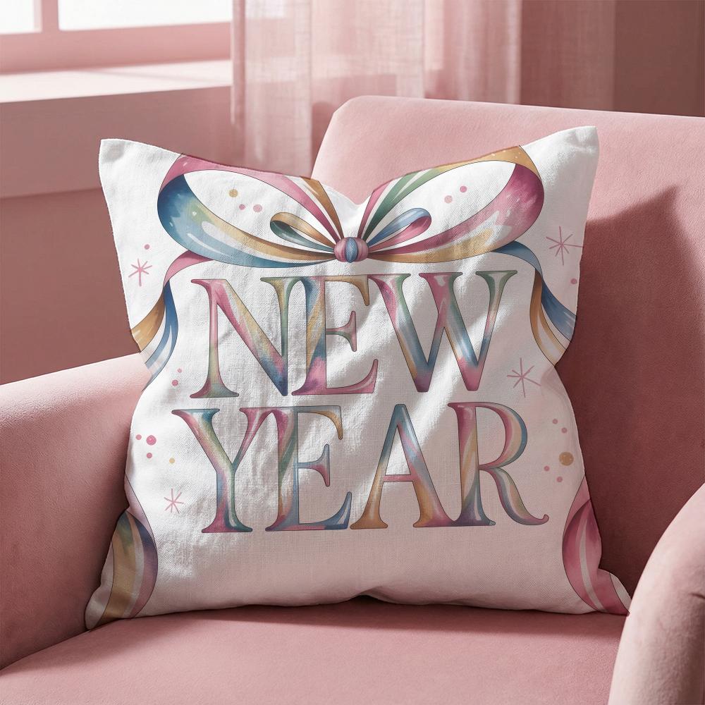 Holiday New Years Day Cushion Cover MultiScene Pillow Cover for Home Car Reversible Soft Durable for Daily Use