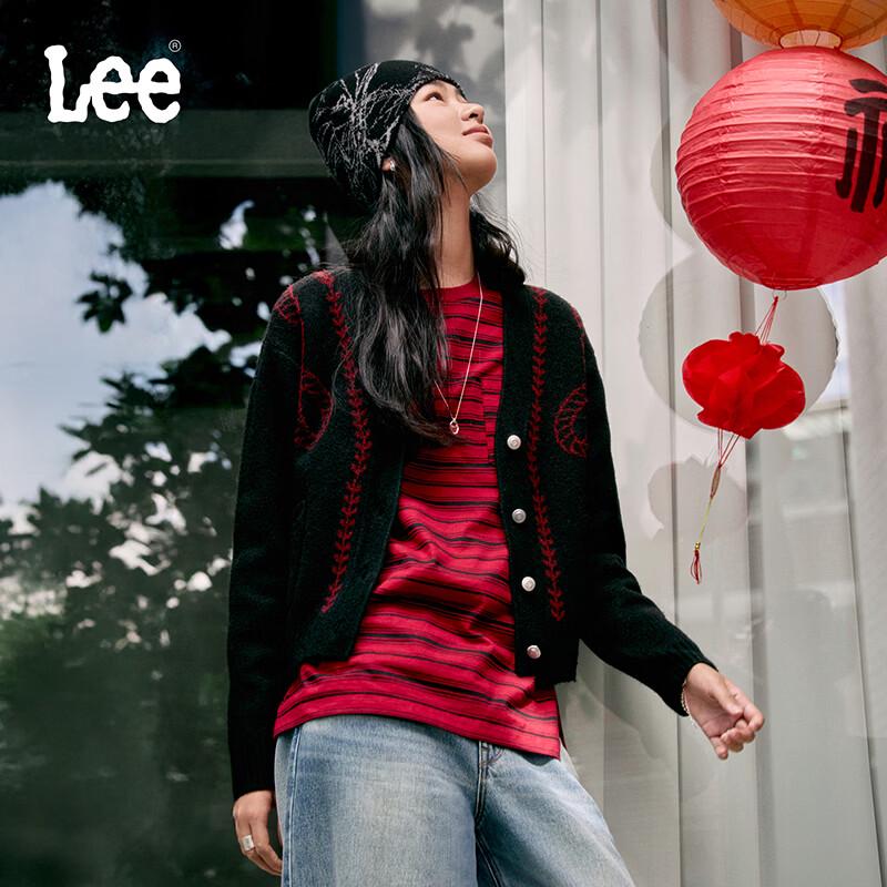 Lee Women s Striped Embroidered Logo Loose Fit Long-Sleeve T-Shirt L