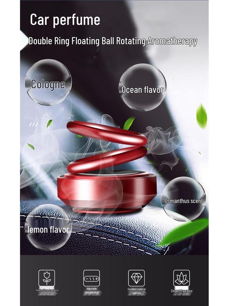 Solar-Powered Rotating Car Perfume with Double Ring Design