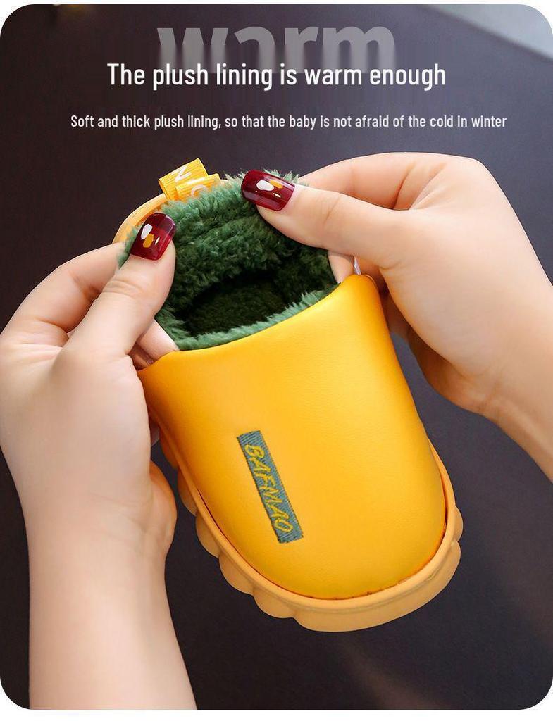 Boys' and Girls' Waterproof Winter Cotton Slippers with Plush Lining, Soft Thick Sole, Available in Small, Medium, and Large.
