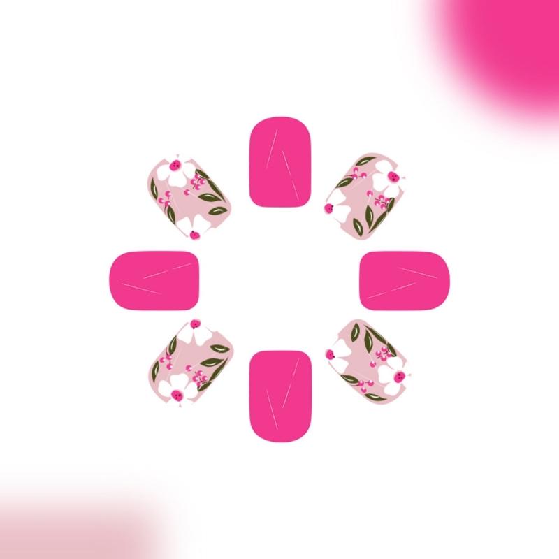 24 Pcs Flowers False Nail Solid Color Artificial Nail Glossy Full Cover Stick on Nail Short Square Press On Nail
