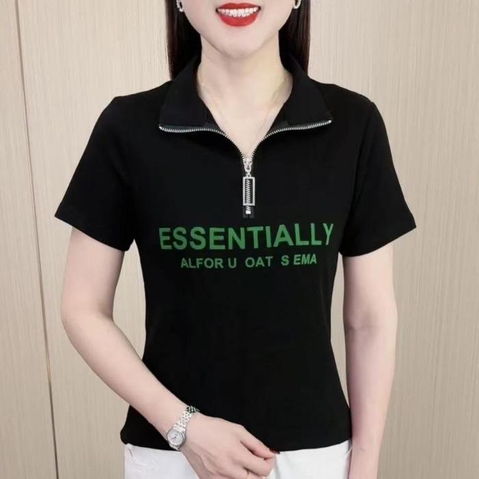 Trendy Women s Short Sleeve Top: Chic, Loose-Fit Design for Mid-Aged Moms XL чёрный