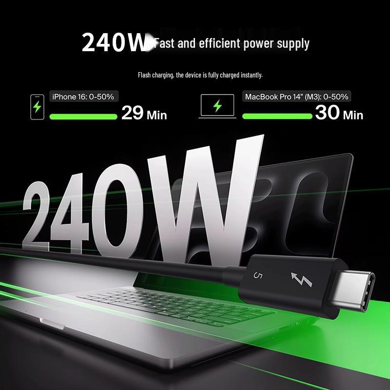 Thunderbolt 5 240W USB-C Cable: 80Gbps Data Transfer, USB4/Thunderbolt 4, Fast Charging for Mobile Devices