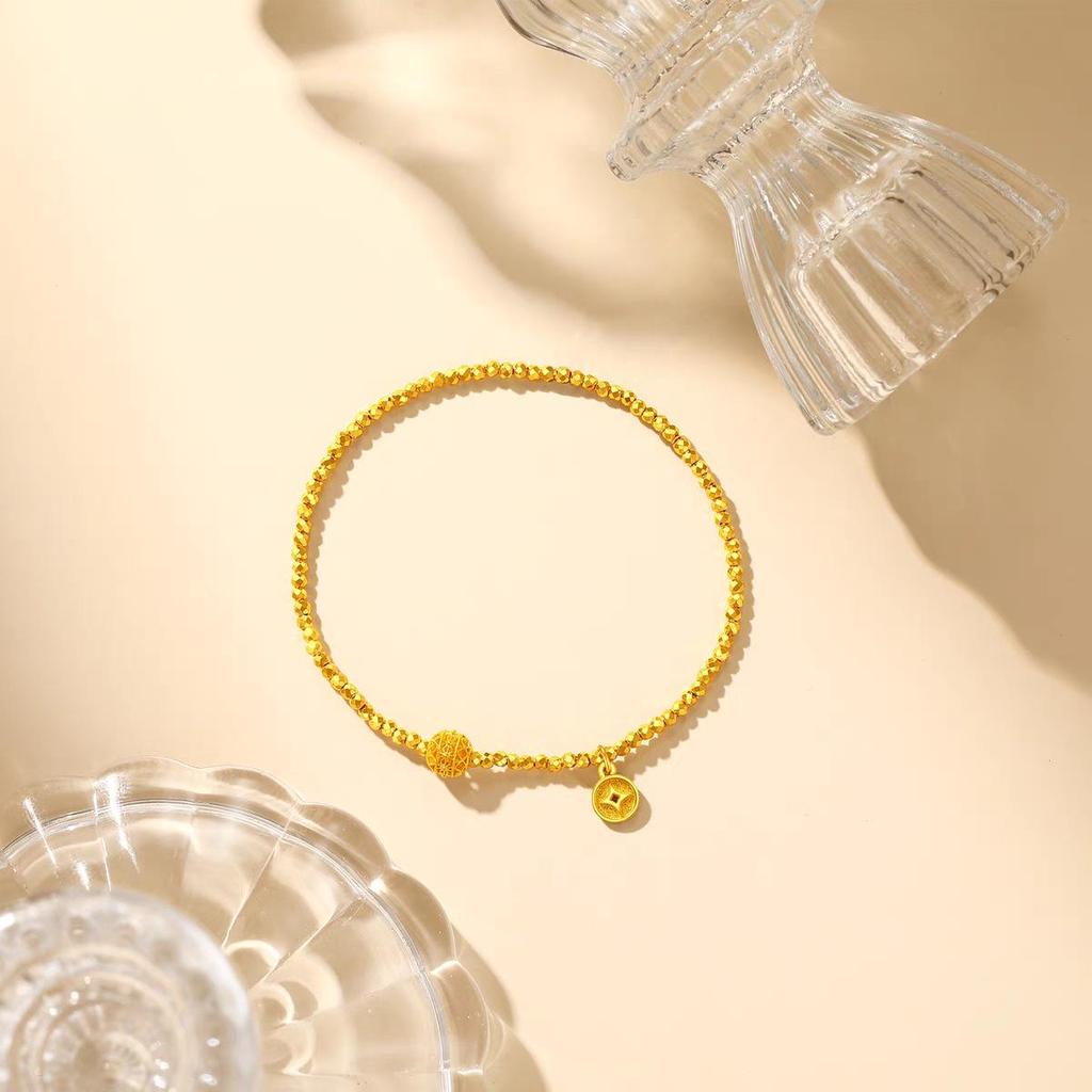 Armband med pärlor av Guld Fem Kejsare-mynt: Retro kinesisk lyx med lyckobringande ord Plakett