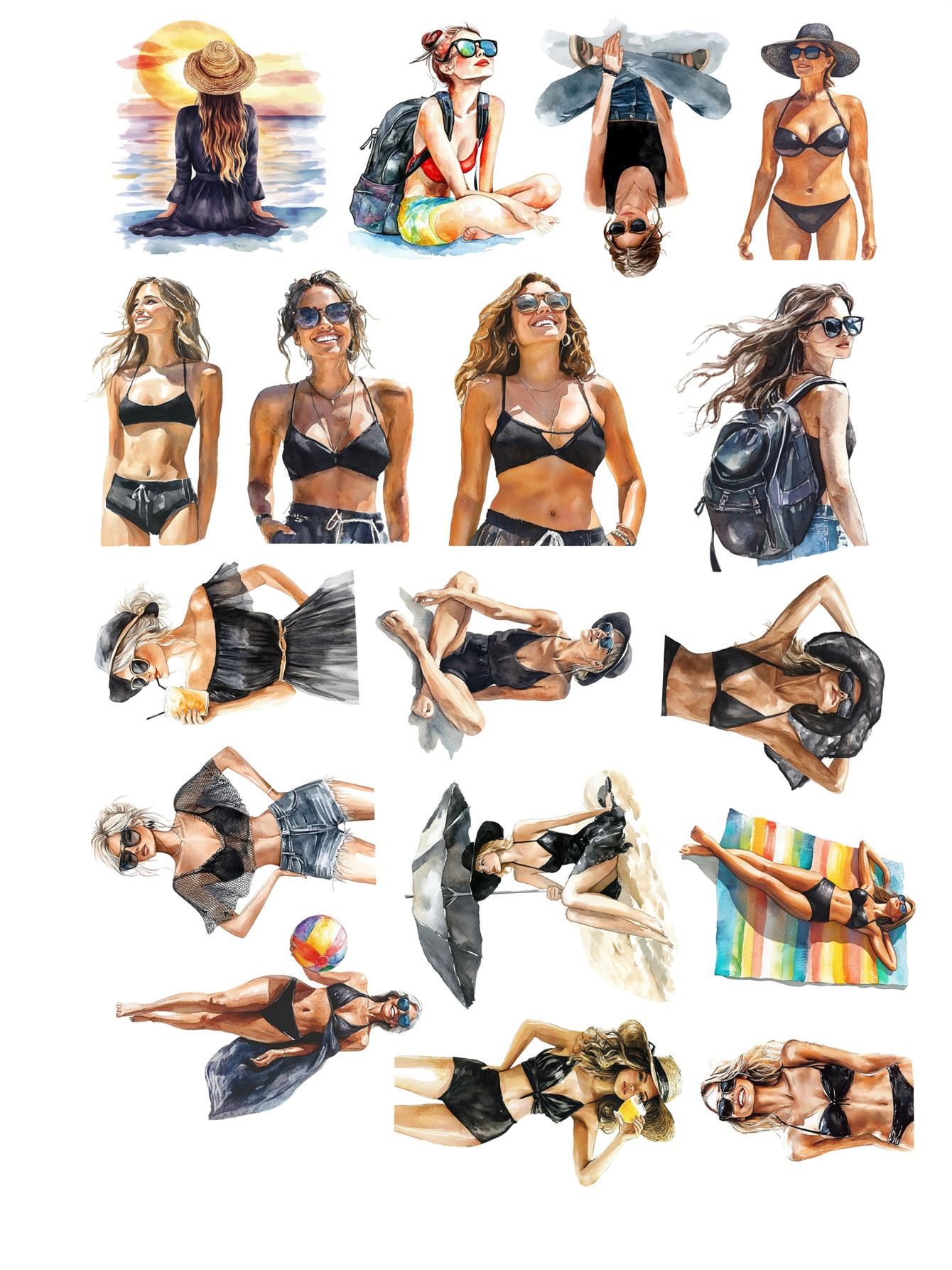

17pcs Watercolor Cute Fashionable female character beach vacation Sticker Decoration Notebook Planner Scrapbooking/ DIY Cute белый