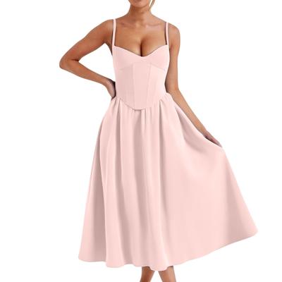 Women's Spaghetti Straps Sleeveless Midi Corset Dress