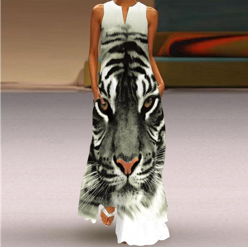 Kobiety Wiosna Sukienka Kaftan z Długim Rękawem w Kwiatowy Nadruk Plus Size Sukienki Maxi Vintage