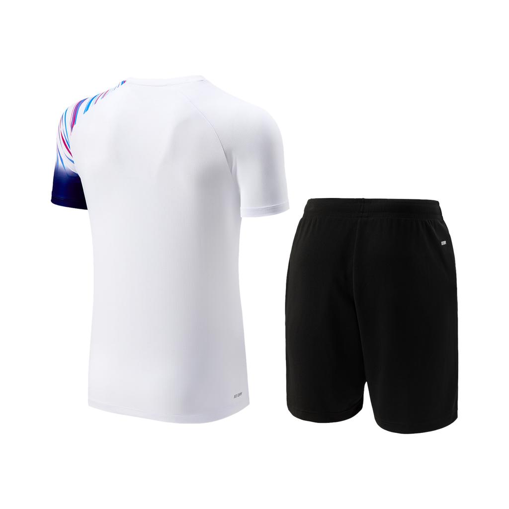 Li Ning Badminton Series Color Block Soft Comfortable Versatile Short Sleeve T-Shirt Mid Waist Shorts Casual Sports Set Unisex Sports Set AATV045-2