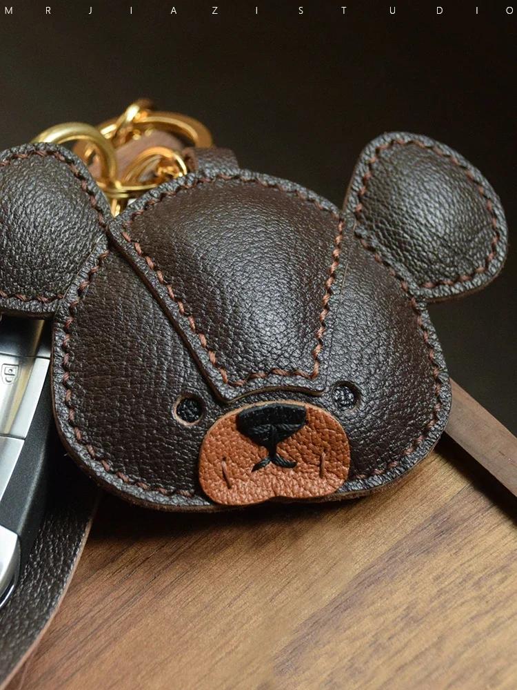 Handmade Genuine Leather Bear Keychain, Car Mirror Hanging Ornament For Home/Office Decor Cute Gift For Stress Relief