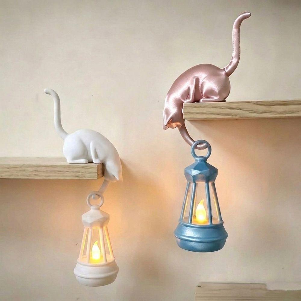 Cute Figurine Cat Wall Hook Light 3D Printed Cat Decor Lamp Cat Shaped Hook Desk Organization