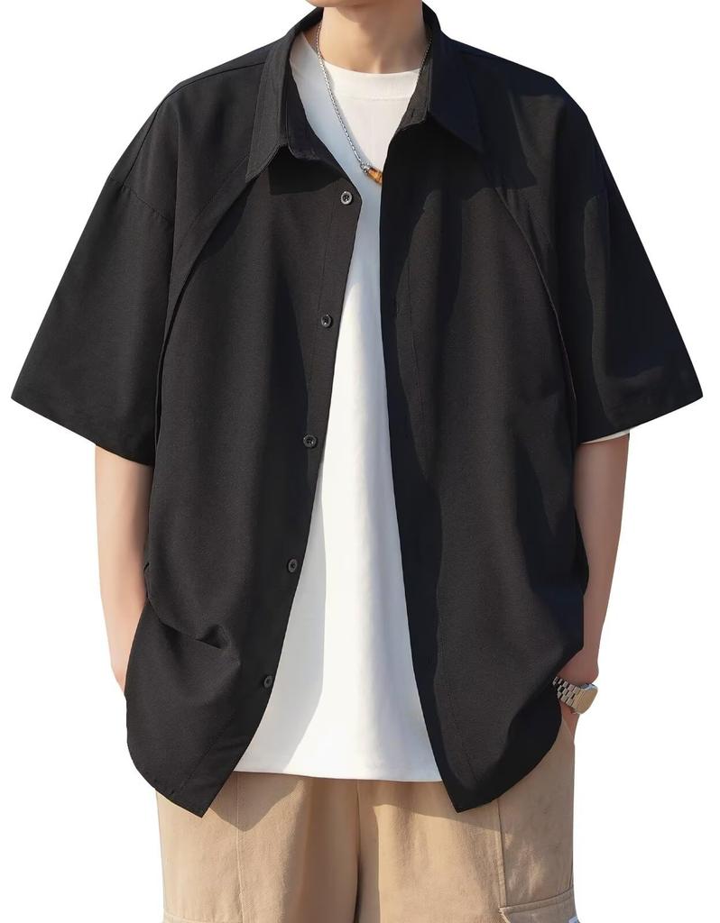 Summer Clothes for Black Short Drop Cool to the Loose Sweat Quick Soft to the Gentle on the Korean For [Bligo] Men, Shirt, Sleeve, Breathable, Thin,