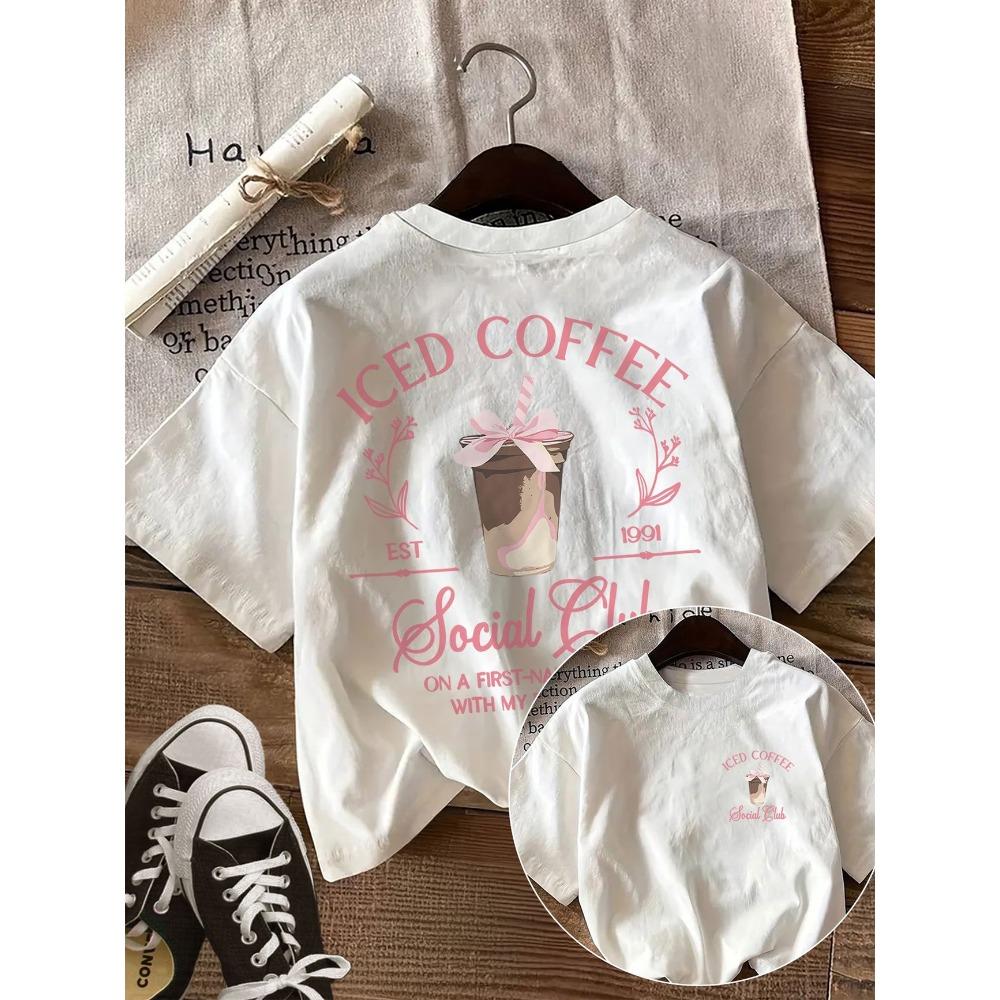 

Iced Coffee Social Club Graphic TShirt Pink Bow Coffee Lover Tee Summer Harajuku Streetwear Tops Aesthetic Y2k Accessories 4XL