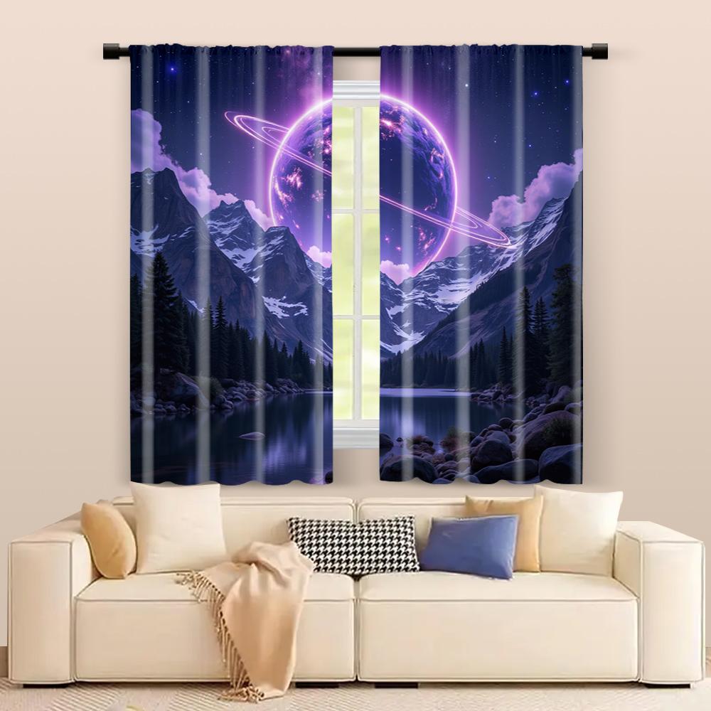 2 pcs, filtering curtains (excluding rods, non-movable, without batteries) Galaxy Space for use in bedrooms and living rooms