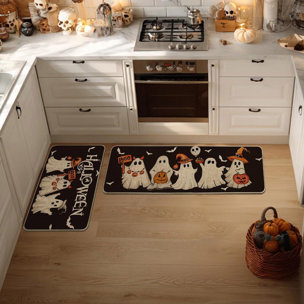 Halloween Ghosts And Horror Polka Dot Kitchen Rug 2-Piece Set, Fun Kitchen Mats, Suitable For Home Use