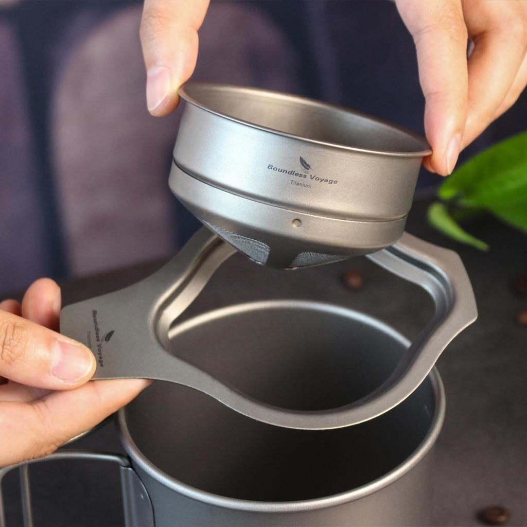 Boundless Voyage Titanium Coffee Dripper, No Paper Filters Needed, Coffee Filter Holder, 1-4 Cup Capacity, Paperless Coffee Drip, Mesh Filter, Lightwe