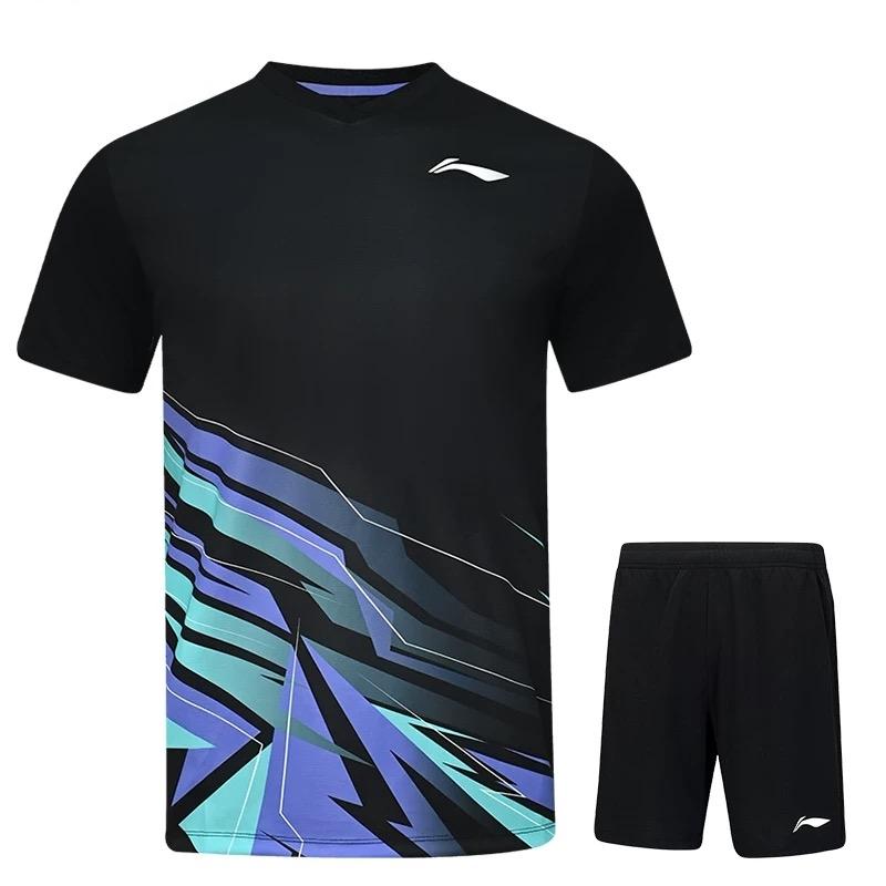 

Li-Ning Badminton Series Color Block V-Neck Comfortable Breathable Versatile Short Sleeve T-Shirt Mid Waist Shorts Casual Sports Set AATV013-1 S