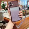 For iPhone 16 Case with Strap Gradient Glitter Electroplating TPU Phone Cover