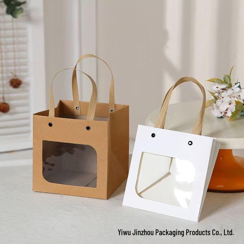 Floral Kraft Paper Tote Bag: Square Gift Bag for Teacher's Day, Available in Large and Small Sizes