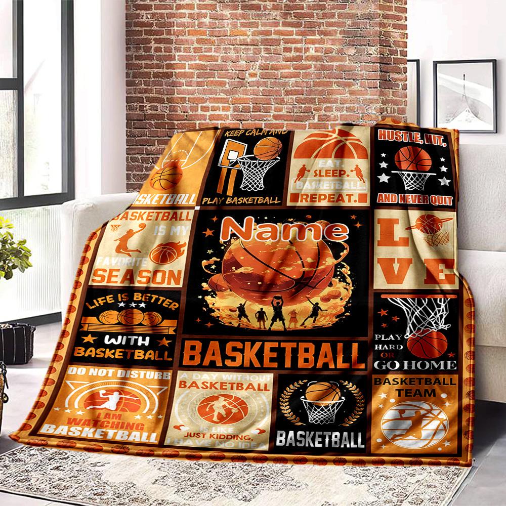 Basketball Theme Home Customize Your Name Blanket Comfortable Soft Lightweight Allseason Multipurpose Blanket For Picnics Sofas Offices Beds Living