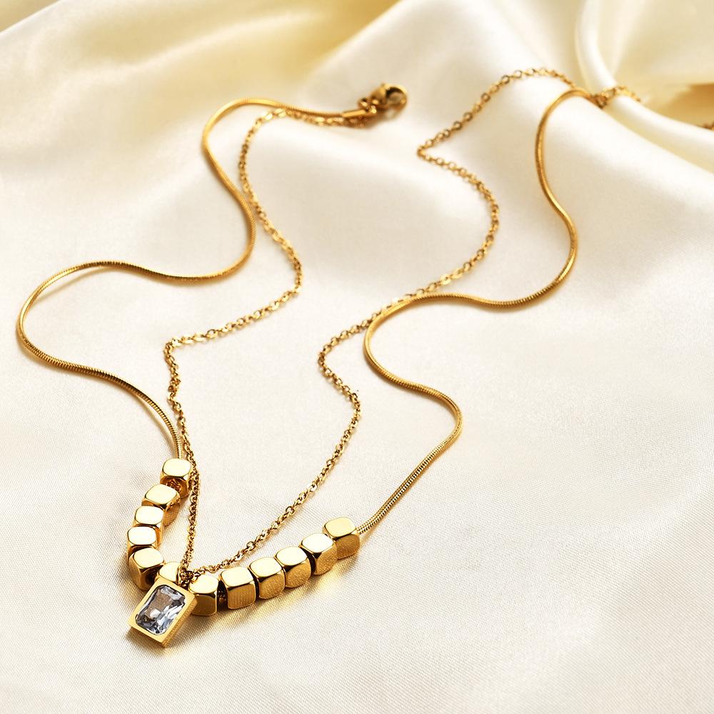 European & American 3D Rhinestone Square Clavicle Necklace Set - Versatile Fashion Jewelry for Women