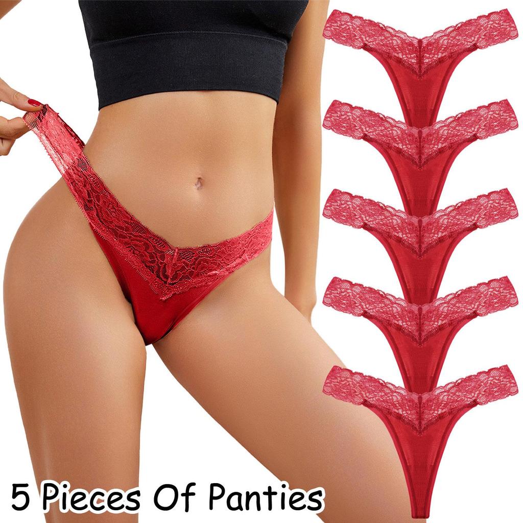 5-Piece Plus Size Women's Lace Low-Rise Thong Set